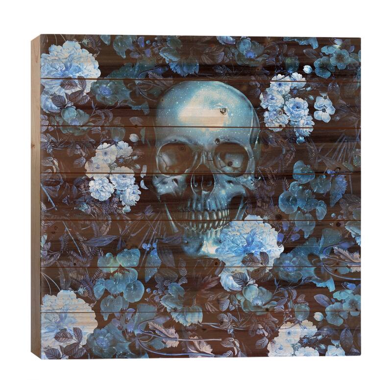 Skull And Flowers Print On Wood by Burcu Korkmazyurek - Multi-Color - 26x26x1.5