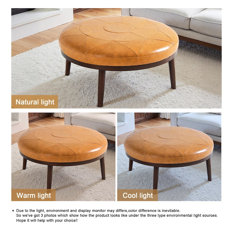 34.5" W Full-Grain Genuine Italian Leather Ottoman Set of 2