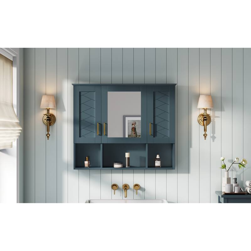 35" 2-in-1 Wall Mounted Medicine Cabinet with Adjustable Shelves & Soft Close Doors, High-Define Mirror with Storage