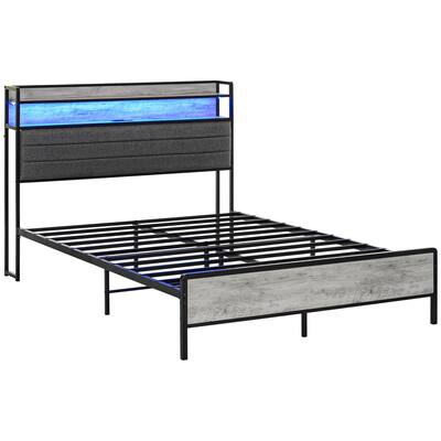 Upholstered Bed Frame with Storage Headboard,Charging Station