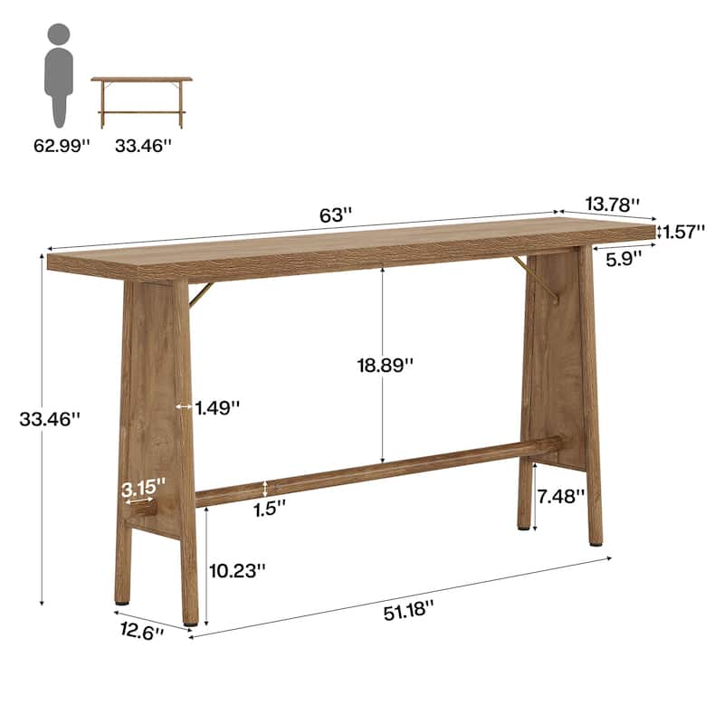 63" Long Console Table, Modern Entryway Table with Metal Legs