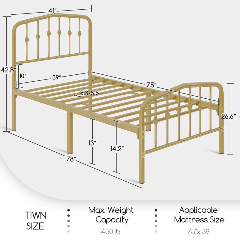 Yaheetech Bed Frame with Arched Headboard Modern Metal Bed Frame with Heavy Duty Slat Support