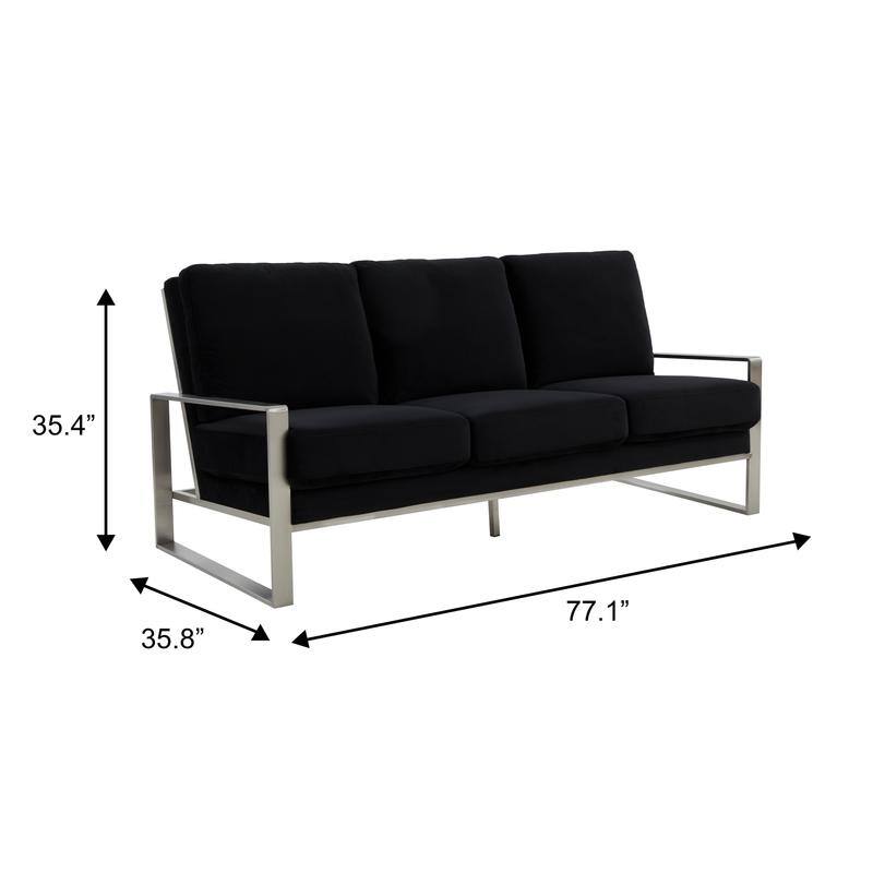 Jefferson Velvet Upholstered 3 Seater Sofa with Silver Metal Frame with Removable Cushion for Living Room, Bedroom, Office