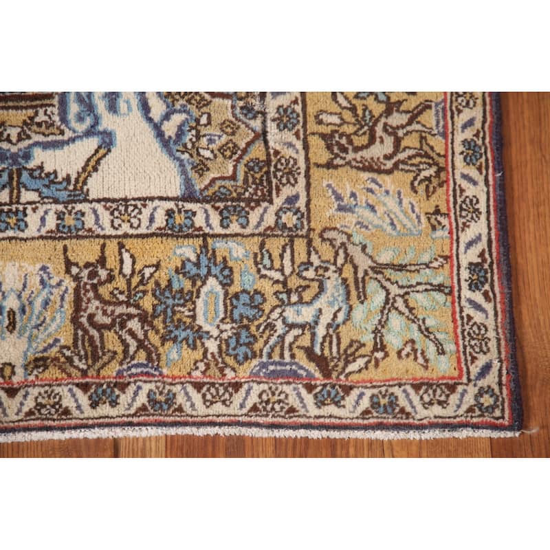 Animal Pictorial Qum Persian Accent Rug Handmade Wool Carpet - 2'7" x 3'6"
