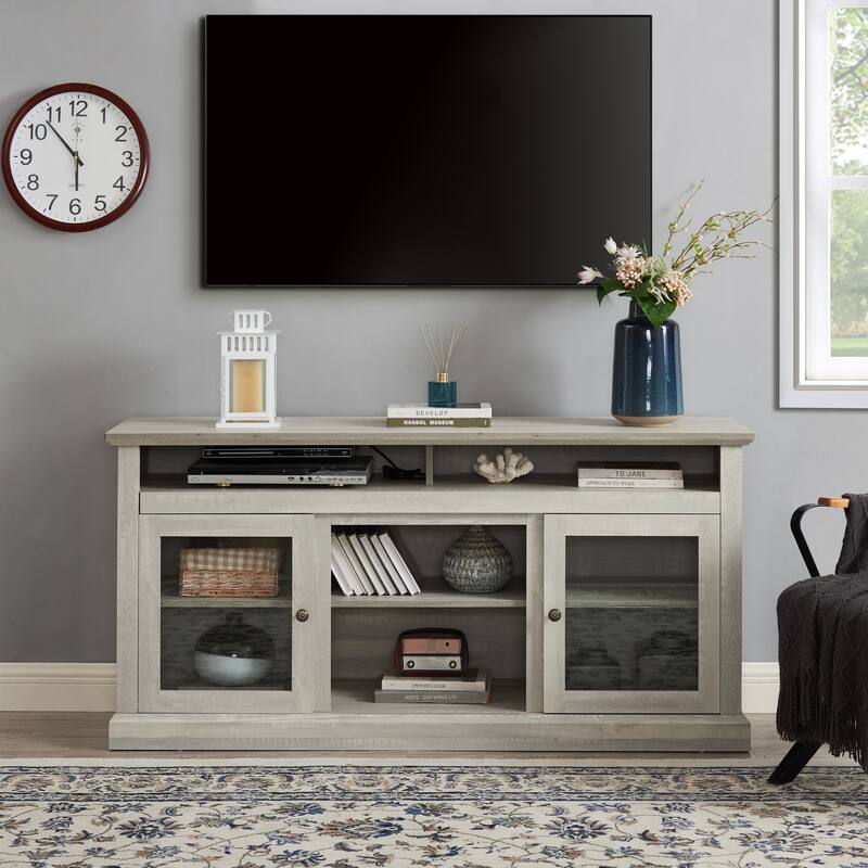 Contemporary TV Media Stand Modern Entertainment Console for TV Up to 65", Open and Closed Storage Space, Dark Walnut/Black - Stone Gray