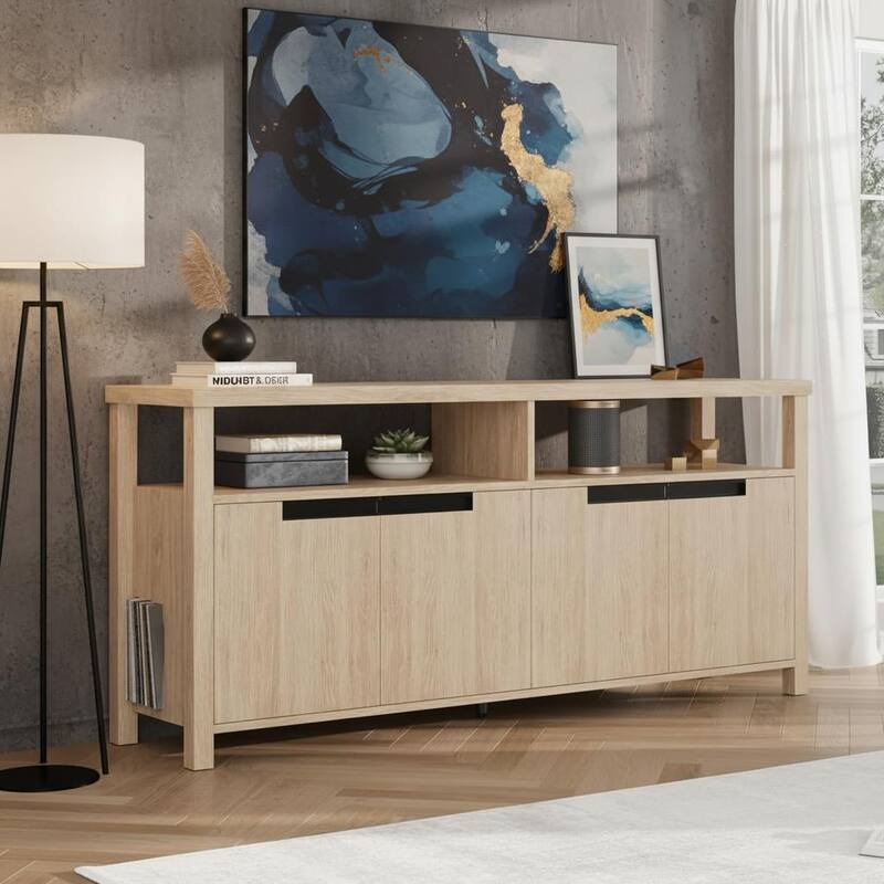 TV Stand, with Storage and Open Shelf - Natural