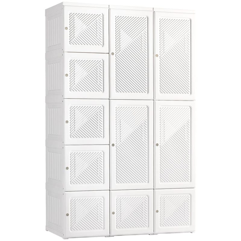 Folding Bedroom Armoire,Clothes Storage Organizer with 11 Cube Compartments,Hanging Rod,Magnet Doors