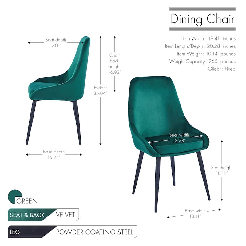 Porthos Home Fern Dining Chairs Set of 2, Velvet Upholstery, Steel Legs