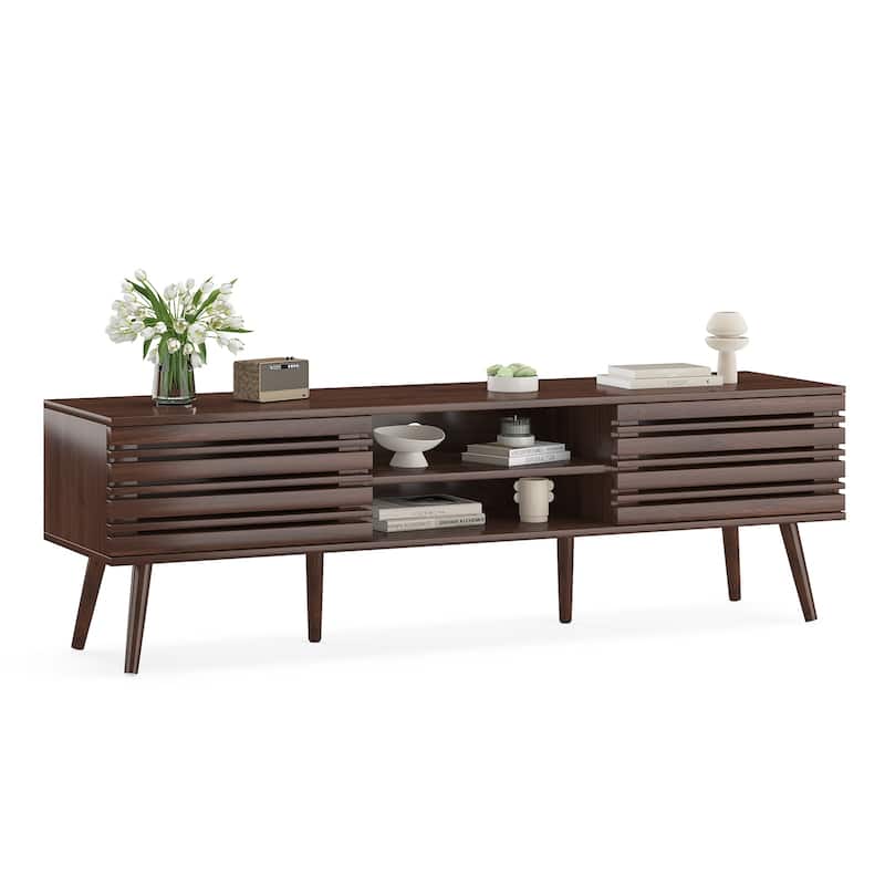 Mid Century Modern TV Stands for up to 70" TV with Storage, Fluted Wood TV Stand for Living Room, Boho Media Console