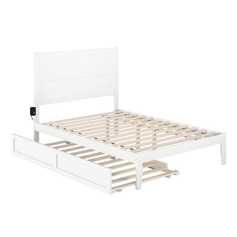 Full Bed with Trundle - Rustic Romance Platform Bed Frame - White Finish - HomeStock
