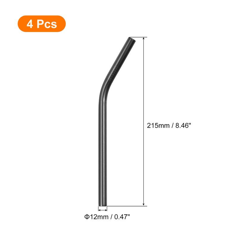 4Pcs 8.46" Long Stainless Steel Straws-Bent for Travel Mugs - Black