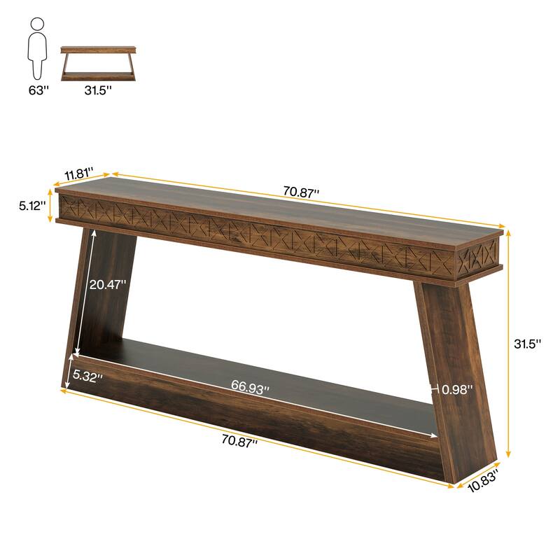 70 Inch Extra Long Console Table Entryway Table with Storage Shelves