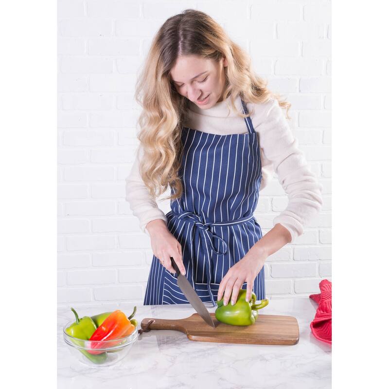 Pinstripe Unisex Cotton Kitchen Chef Apron - 35" - Nautical Blue and White