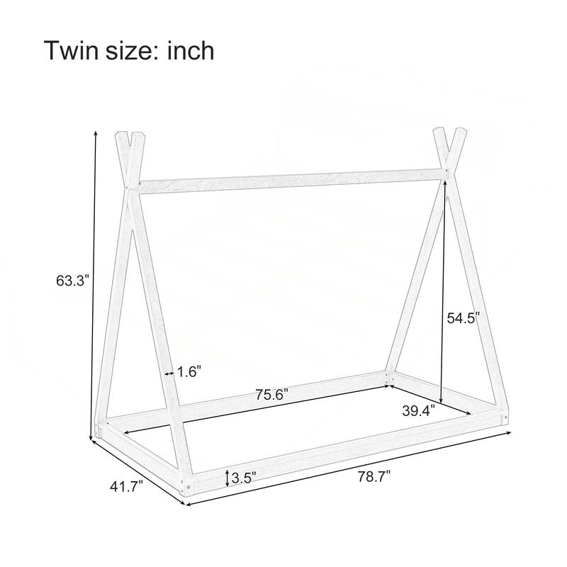 Montessori Style Wood Twin Size Tent Bed for Kids