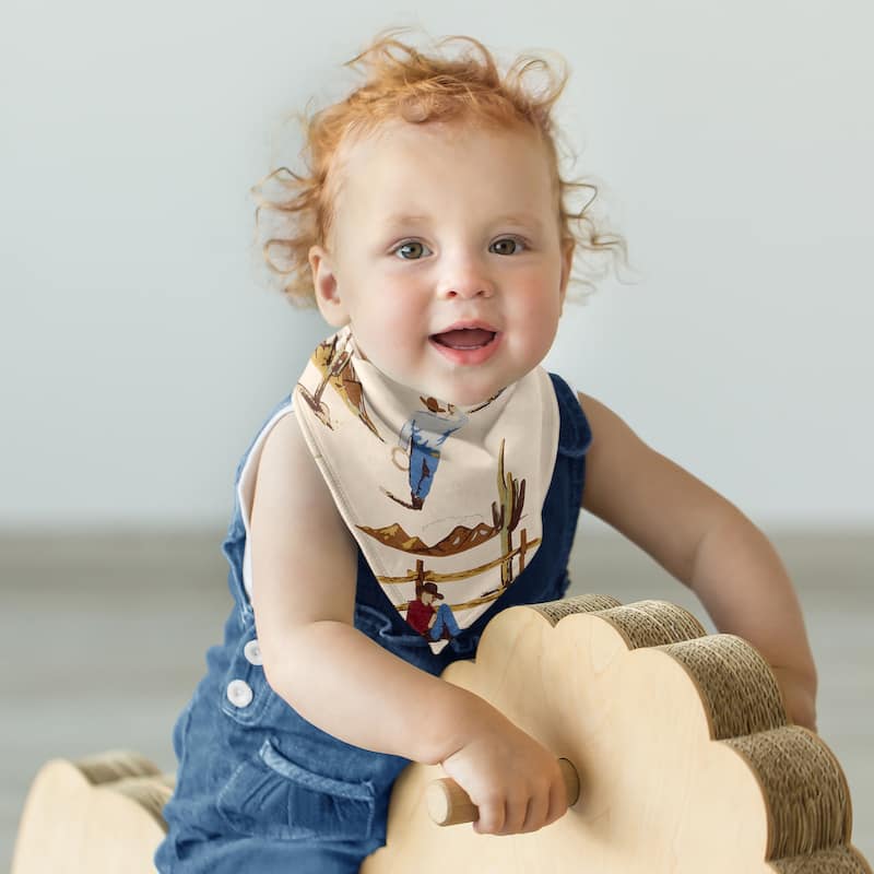 Sweet Jojo Designs Western Cowboy Fabric Bandana Baby Bibs 3 Pack Set Red Blue Chocolate Brown White Wild West Southern Horse
