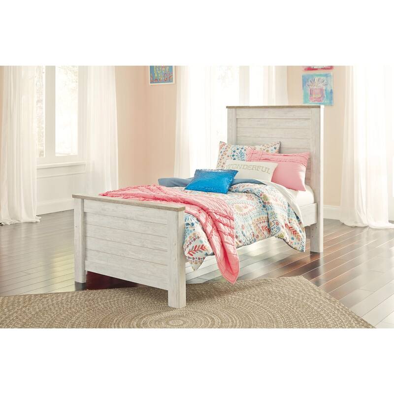 Signature Design By Ashley Willowton Vintage Casual White Wash Panel Bed - Whitewash - Width: 42.50"Depth: 81.75"Height: 53.75"