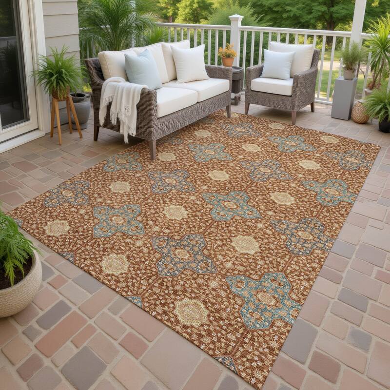 Machine Washable Indoor/ Outdoor Traditional Columbus Chantille Rug - Paprika - 5' x 7'6"