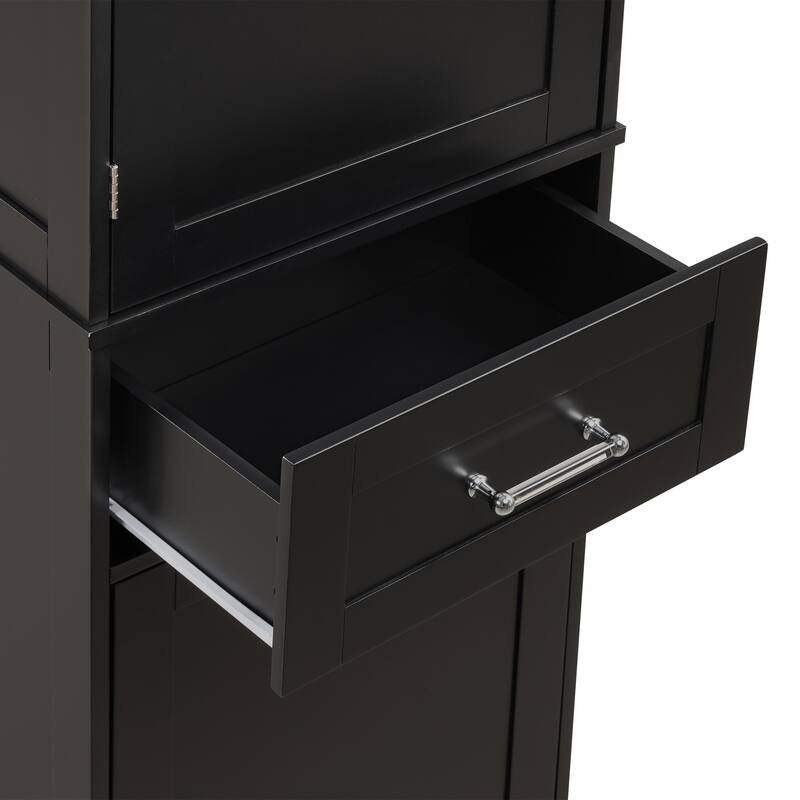 Modern Bathroom Storage Cabinet with Drawers and Adjustable Shelf, Freestanding Floor Cabinet with Acrylic Handles