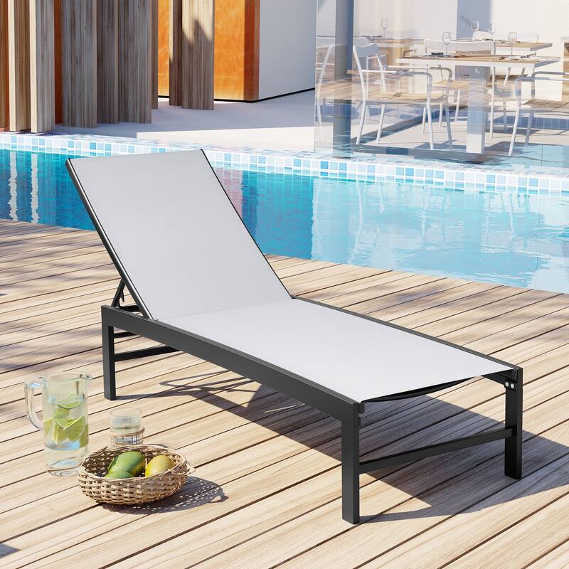 VredHom Aluminum Adjustable Outdoor Chaise Lounge Chair - 60.4 in L * 24.6 in W * 16.1/40.8 in H - Light Grey