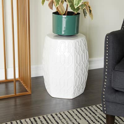 Cream Ceramic Contemporary Accent Table - 13 x 14 x 19 Round