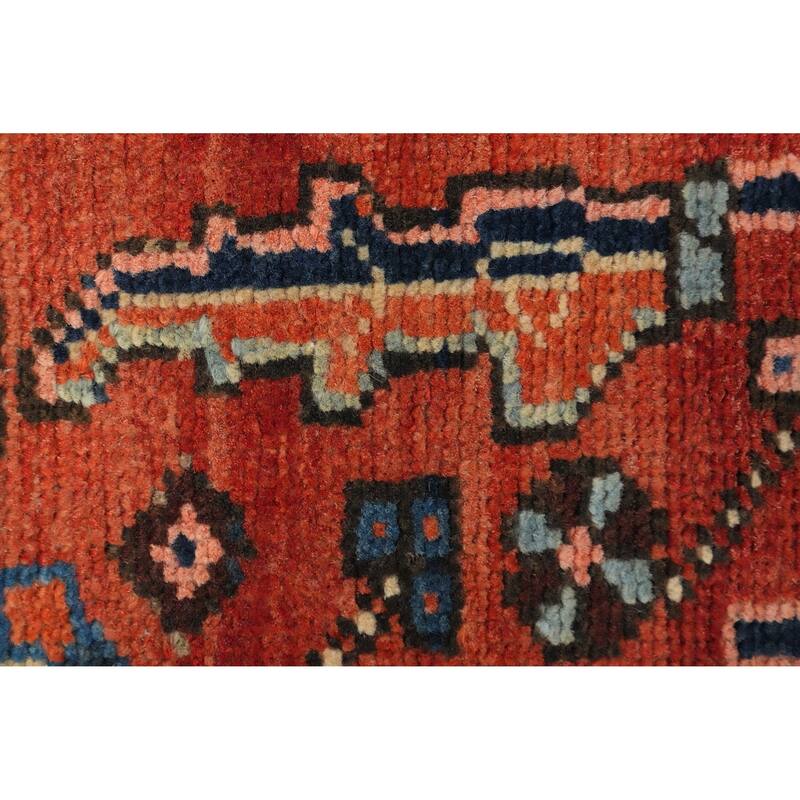 Hand Knotted Oriental 100% Wool Carpet Traditional Floral Oranges & Rust Heriz Runner Rug - 10' 2'' X 3' 10''