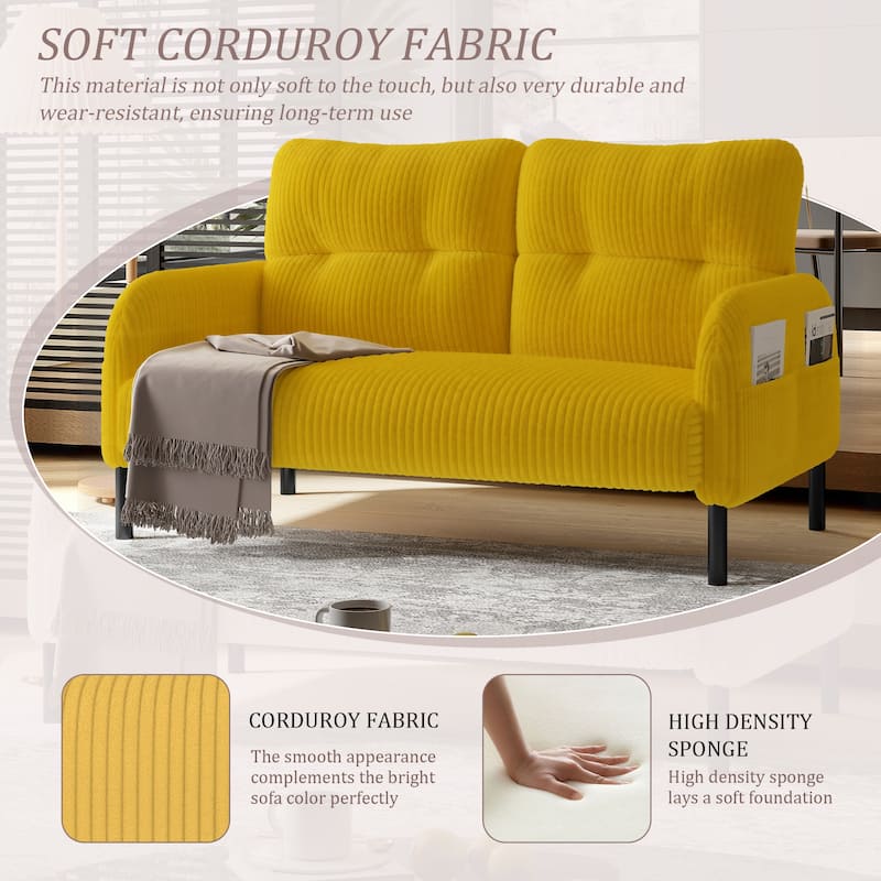 HOMEFUN Corduroy Upholstered Tufted Comfortable Wood Frame Loveseats Sofa with Double Side Pocket