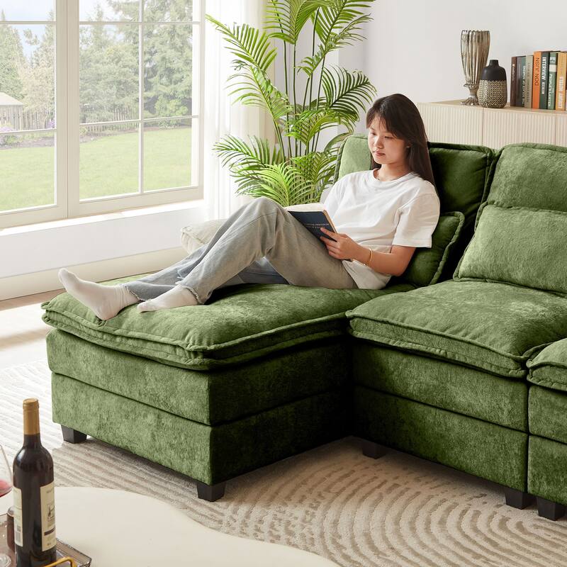 113 Inches Oversized Double Layer Cloud Design U Shaped Sofa with Double Chaise
