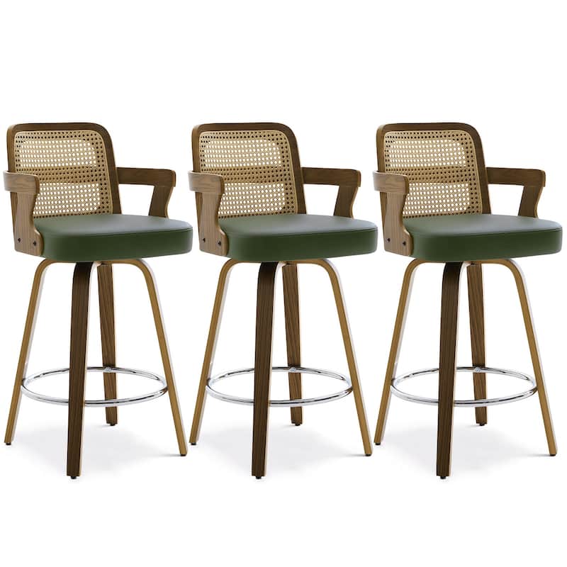 Upholstered Swivel Barstool with Arms and Bentwood Legs - 40.8"H x 18.9"W x 19.5"D/19.3"D