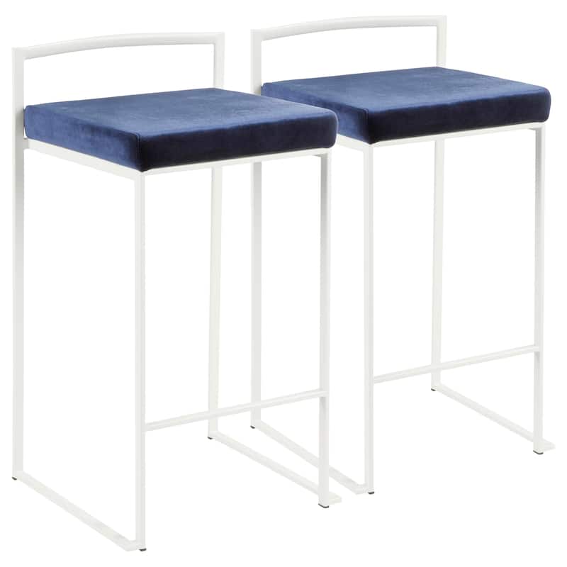 Lumisource Counter Stool in White with Grey Faux Leather - Set of 2 - 16"Lx17.5"Wx31"H