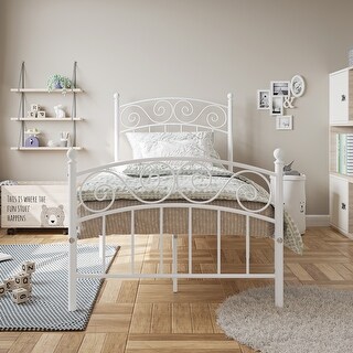 White Twin Metal Platform Bed Frame with Headboard and Footboard