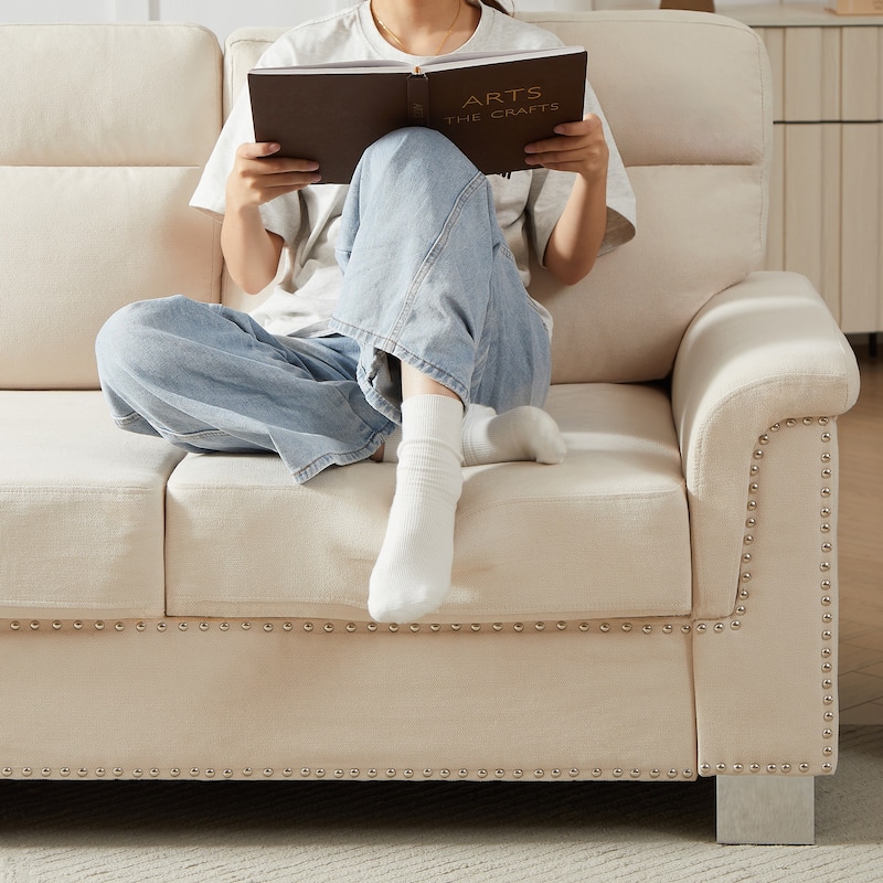 GDFStudio - Modern Snowfleece 3-Seater 82" Sofa with Rolled Arms