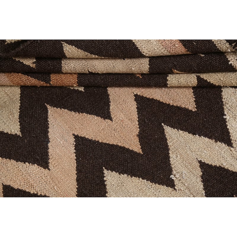 Chevron Style Kilim Natural Dye Wool Area Rug Flat-weave Foyer Carpet - 5'2" x 6'11"