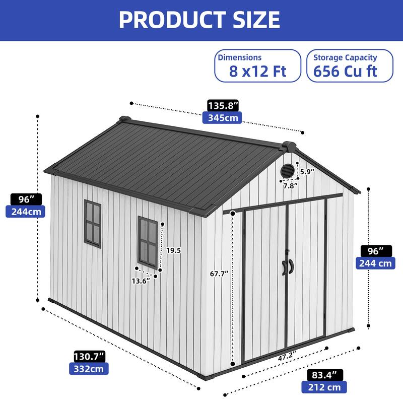 8x10 FT Outdoor Storage Shed with Floor