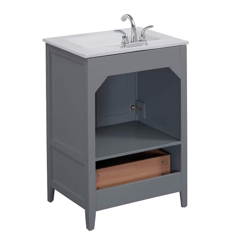 24" Single Bathroom Vanity with Lower Drawer and Countertop Sink Included