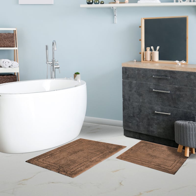 Superior Cotton Solid Non-slip Backing 2-Piece Bath Rug Set