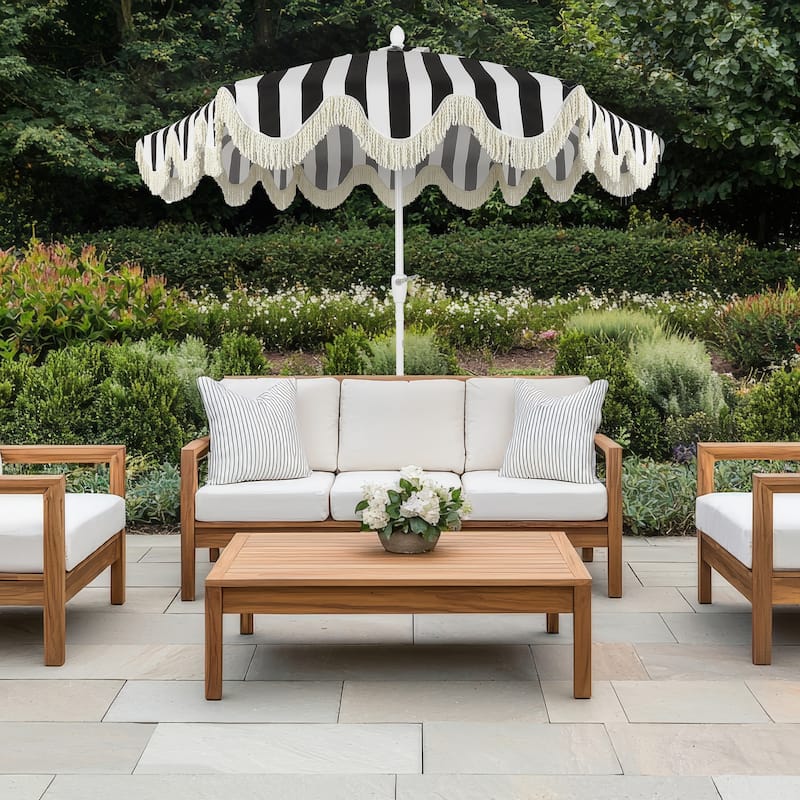 9ft Tassel Patio Umbrella Auto-Tilt, Crank , by JONATHAN Y