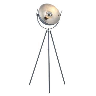 Grey Tripod Leg Floor Lamp With a Silver Leaf Interior Shade
