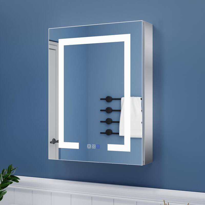 ExBrite LED Lighted Bathroom Medicine Cabinet with Mirror,Recessed or Surface Mount, Defog