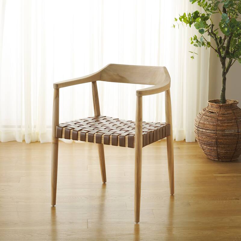SAFAVIEH Diana Solid Wood & Leather Accent Chair (Fully Assembled) - W22" x D21" x H29" - 22Wx21Dx29H