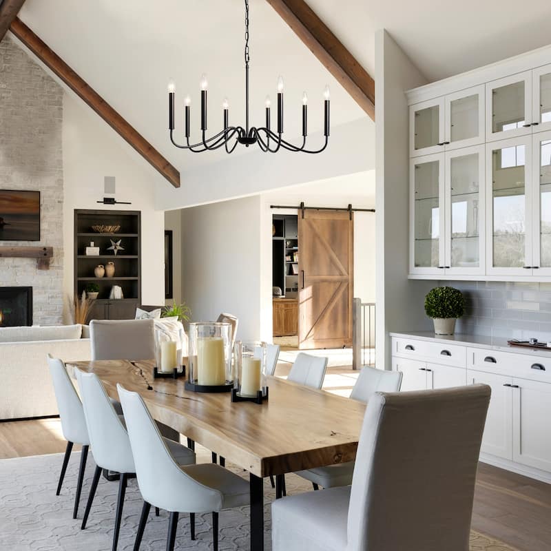 8-Light Simple Candle Chandelier, Traditional Chandelier, Farmhouse Metal Ceiling Light for Dining Room - W28.74"x H14.96"