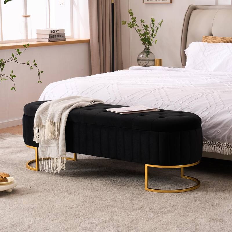 Velvet Storage Bench for Bedroom