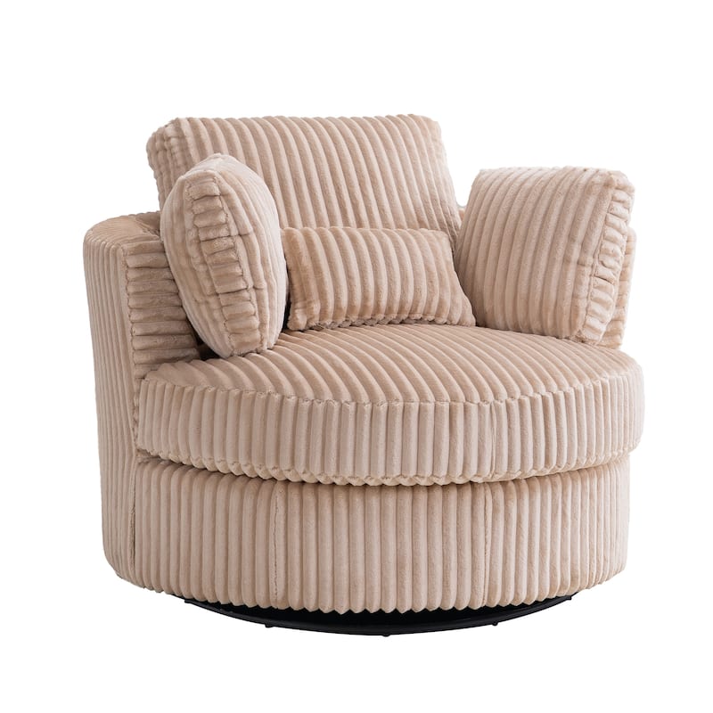 Corduroy 360° Swivel Barrel Chair with 4 Pillows and 400lb Weight Capacity
