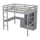 preview thumbnail 11 of 18, Wood High Full Size Loft Bed with Desk,Storage Shelves and Drawers,Built-in Ladder