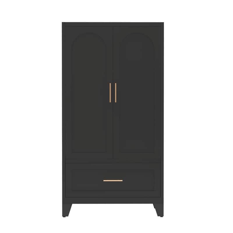 60" Tall Metal Wardrobe Cabinet - 2-Door Closet with Hanging Rod, Shelf, and Drawer