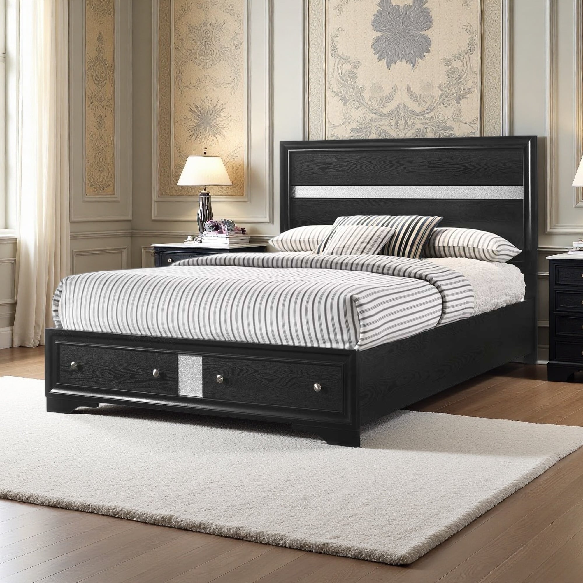 Full Size Wood Storage Bed with Storage Drawers and Traditional Style