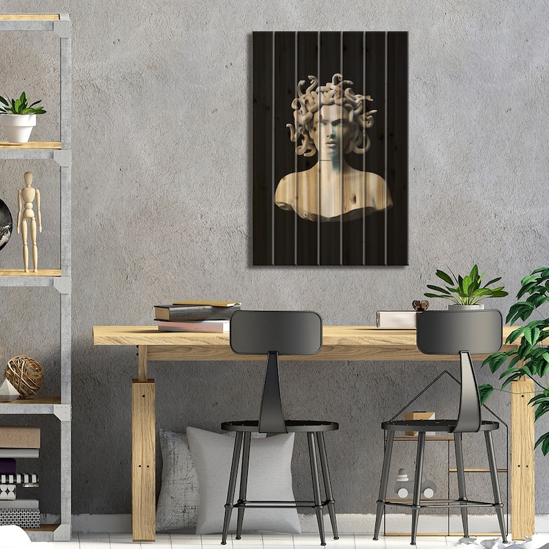 Decontructed Medusa Print On Wood by Underdott Art - Multi-Color