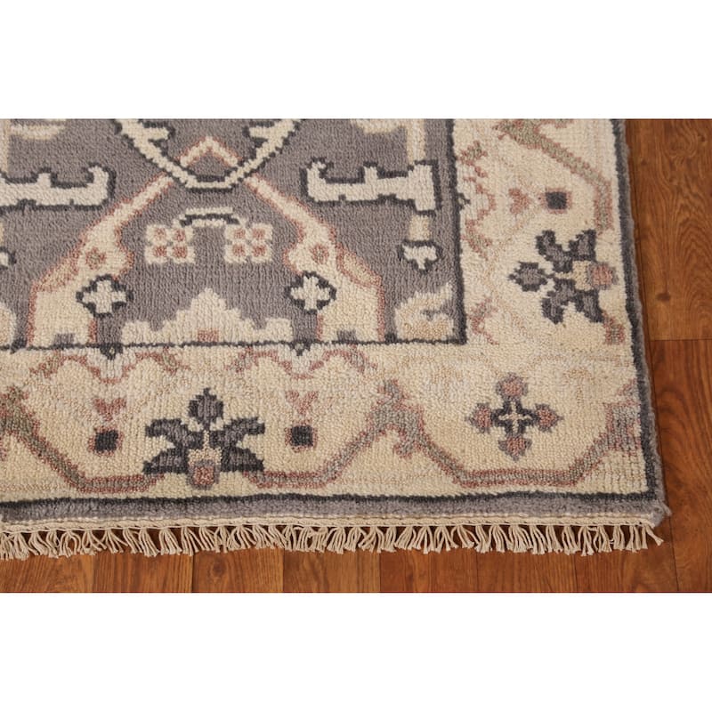 Gray Oushak Indian Runner Rug Handmade Transitional Floral Wool Carpet - 2'8" x 7'11"