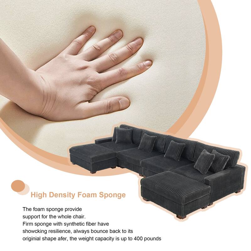 Modular Cotton Flannel Plush Sectional Sofa with Ottomans
