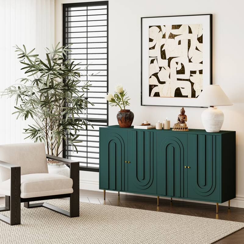 Sleek Gray Lacquered Wooden Sideboard‌ – 4-Door Storage Cabinet for Living Room, Dining Room & Office