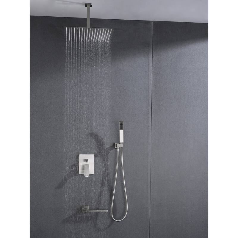 Ceiling Mounted Shower System Combo Set with Handheld and 16"Shower head - Brushed Nickel